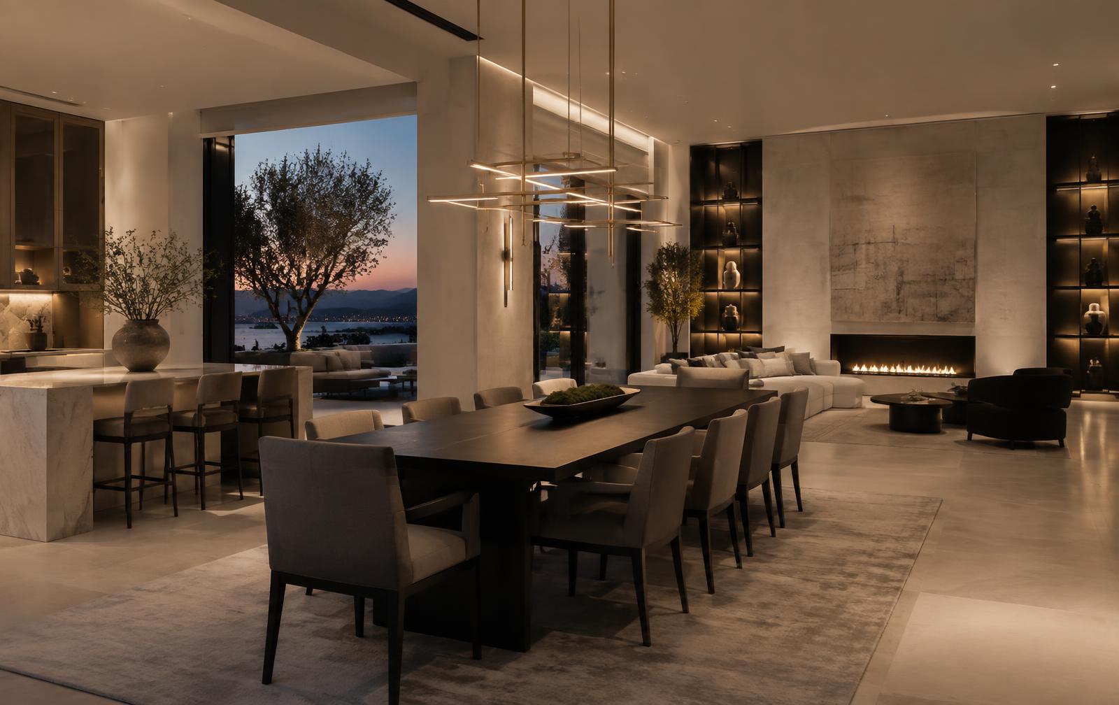 Hospitality interior with layered architectural lighting